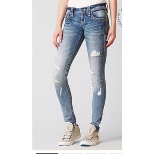Rock Revival Light Blue Distressed Skinny jeans size 30 rare hard to find